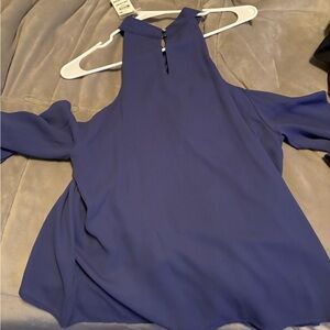 Long sleeved, bluish/purple off shoulder, never worn blouse